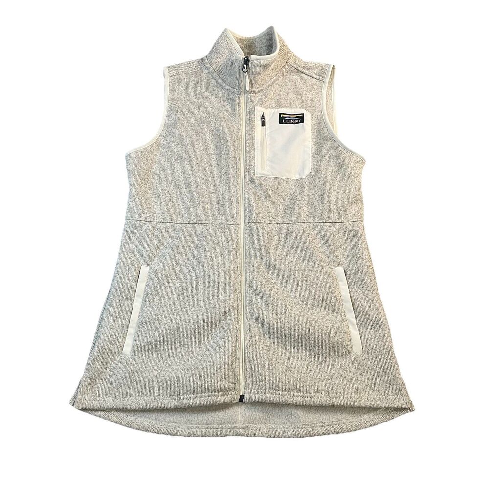 LL Bean NWT Sweater Vest Womens Size S Beige Fleece Full Zip Pockets Outdoor New